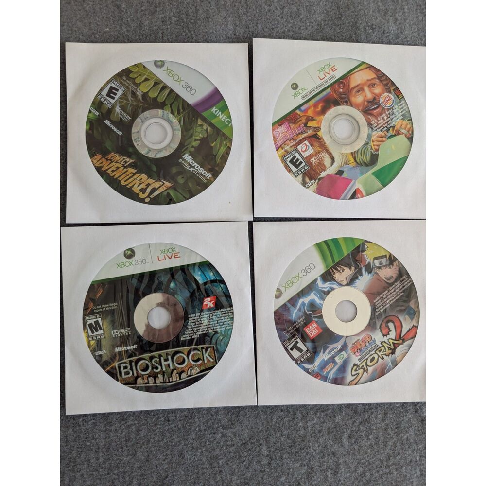 Xbox 360 Game Lot of 4 BioShock, Naruto Storm 2, Big Bumpin, Kinect Adventures!
